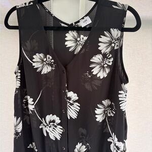 CAbi Knitwit top Black and White Floral Blouse